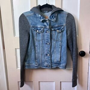 Hollister Blue Denim Jacket with Gray Sleeves